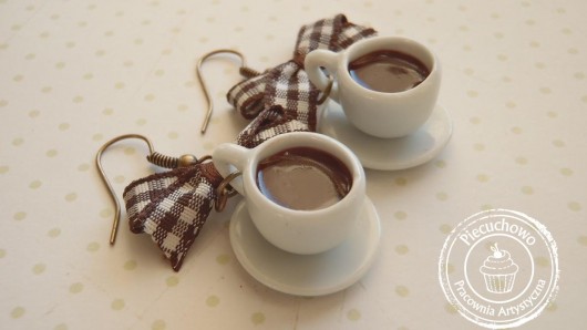 Kolczyki ceramiczne bialutkie filiżaneczki Piecuchowo