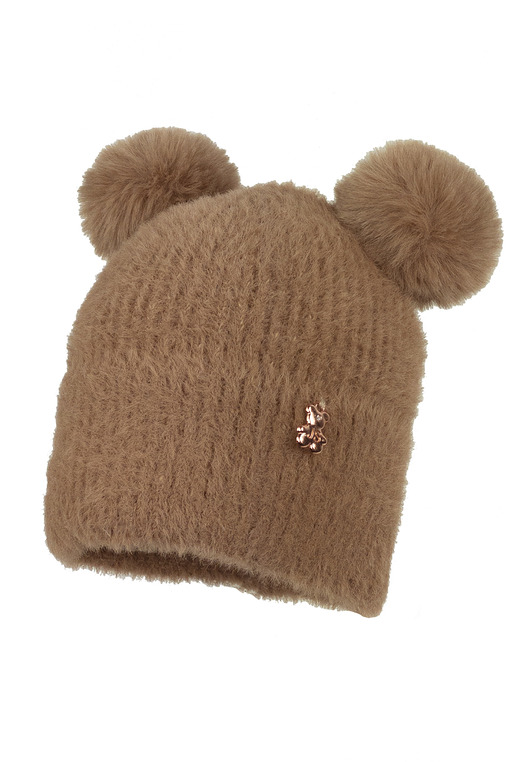 czapki dziecięce Dziewczęca czapka na zimę MARITA MINI Eko-pompon Karmel