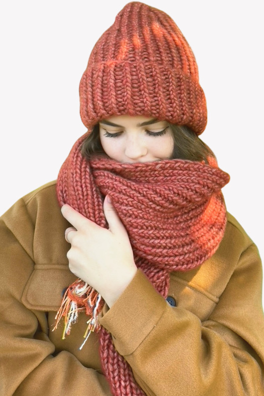 czapki damskie Ręcznie dziergany komplet Claret: czapka i szalik