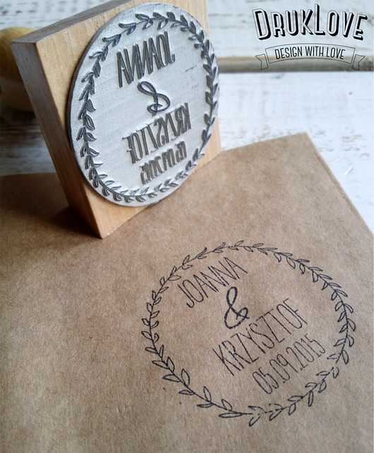 Stempel ślubny 60mm puste listki DrukLove