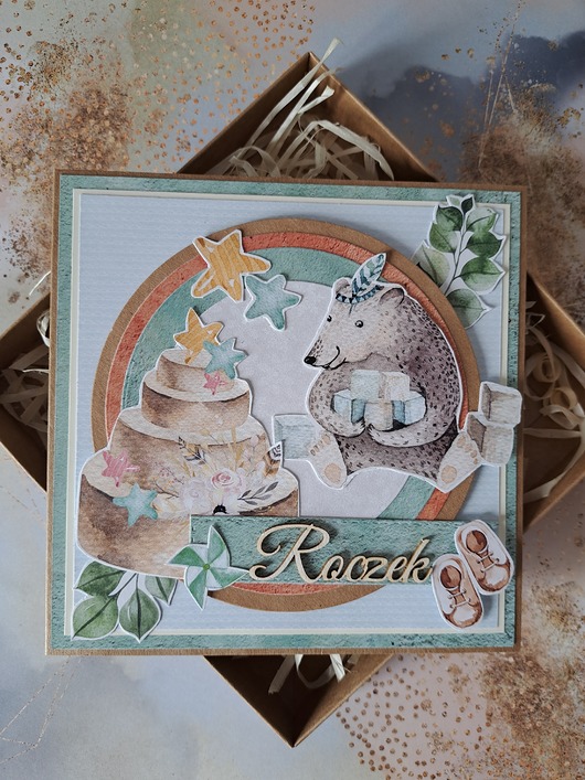kartki scrapbooking Kartka na roczek dla chłopca (w pudełku)