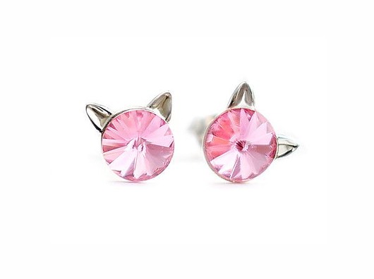 kolczyki swarovski Kolczyki - kryształy Swarovski - małe kotki Light Rose