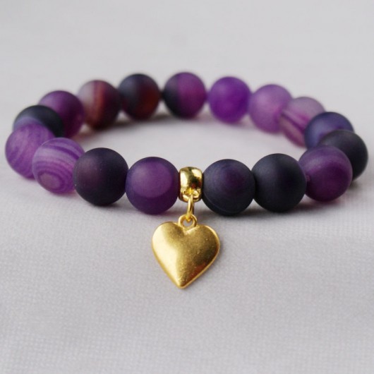 matowy agat PURPLE & serce kaktusia
