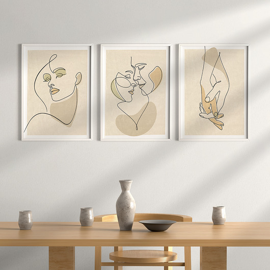 plakaty Zestaw 3 stylowych plakatów w stylu Boho, kobieta, twarz, line art.