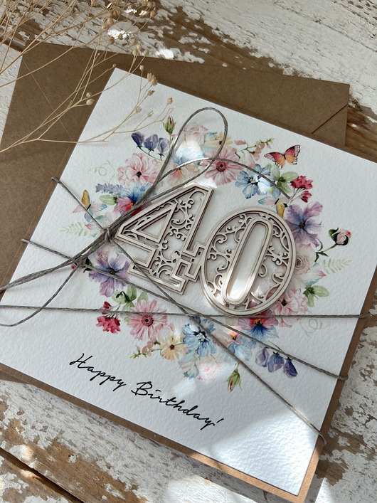 kartki scrapbooking Ręcznie robiona kartka urodzinowa na 40 urodziny, czterdziestka