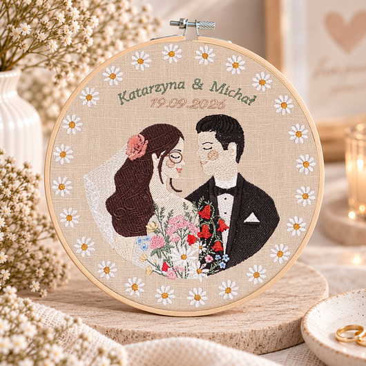 Ślub - inne Personalizowana pamiątka ślubna, haft ślubny/ rocznicowy w tamborku