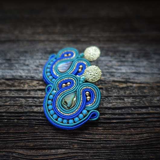 Niebiesko- turkusowe kolczyki sutasz Mró Soutache