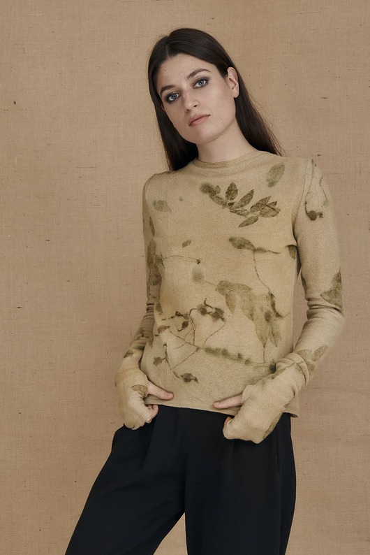 swetry damskie  Unikatowy sweter eco-print CARA bege