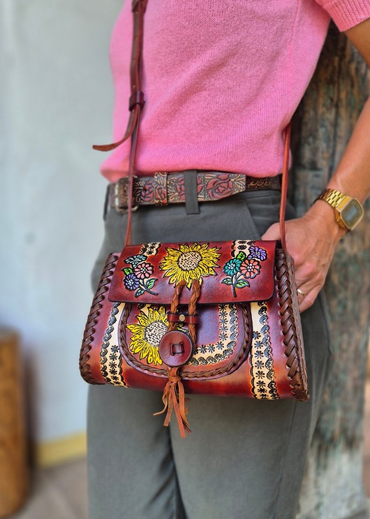 torby na ramię Torebka skórzana Ivanna ręcznie robiona kwiaty