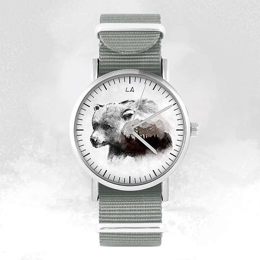 zegarki unisex Zegarek - Niedźwiedź - szary, nylonowy