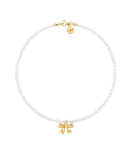złote naszyjniki Złoty naszyjnik z białych pereł SWAROVSKI CRYSTAL z kokardką