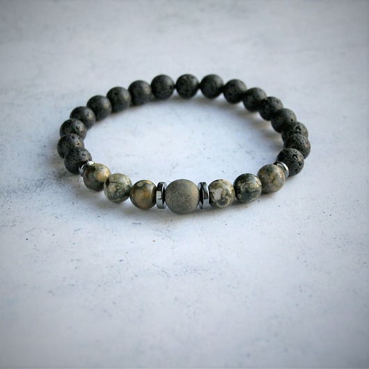 biżuteria męska Ryolit, piryt, lawa : męska bransoletka