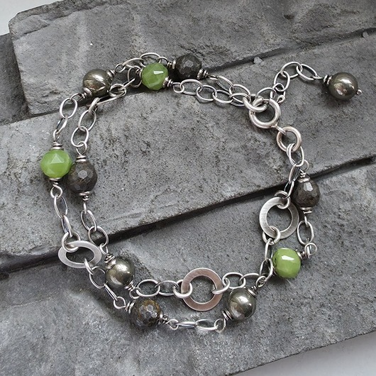 bransoletki z kamieni naturalnych Bronzyt, piryt, nefryt  - bransoletka