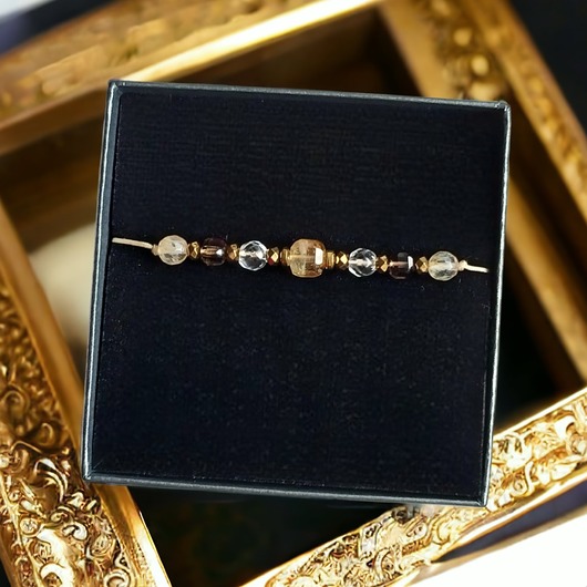 bransoletki z kamieni naturalnych DOBROBYT - amulet - cytryn, kwarc dymny, kryształ górski - PREMIUM