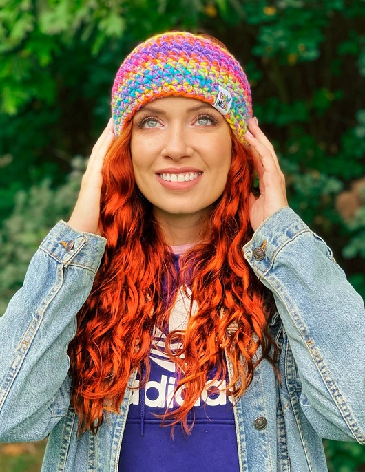 czapki damskie Opaska handmade Tęcza Fiolet