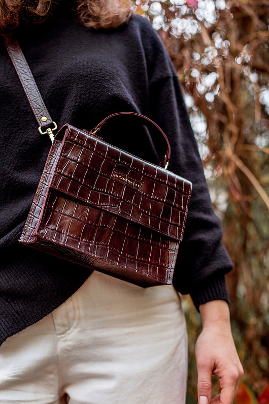 torby na ramię Kuferek Trunkette Croco Dark Cherry