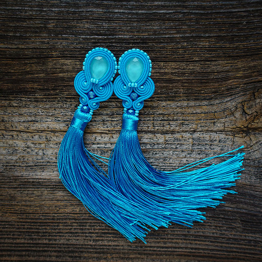 kolczyki soutache Turkus- kolczyki sutasz z chwostami