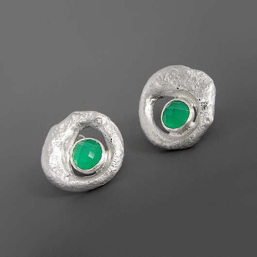 kolczyki srebrne Kolczyki z zielonym agatem - srebro