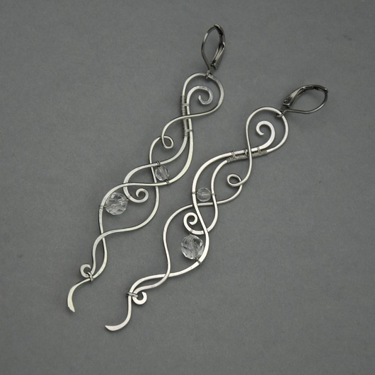 kolczyki wire wrapping Bardzo długie kolczyki kryształ górski wire wrapping