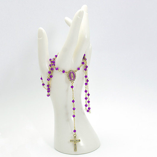 komunia - pozostałe Ręcznie robiony różaniec dla dziewczynki fioletowy złoty