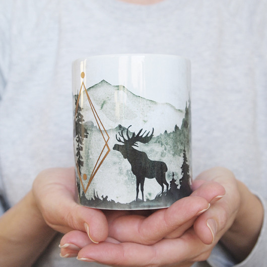 Zielony akwarelkowy z łosiem Kubek ONE MUG A DAY