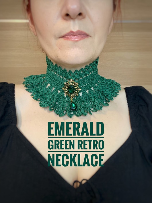 chokery Butelkowa zieleń  naszyjnik retro vintage kolia koronkowa