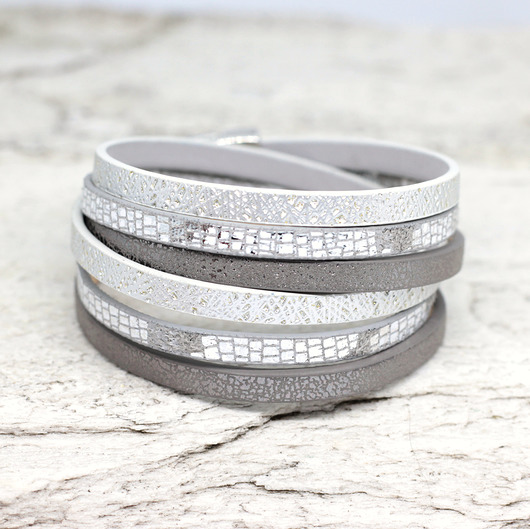 Bransoletka rzemienie Fun szaro-biała Kociokwik Jewelry