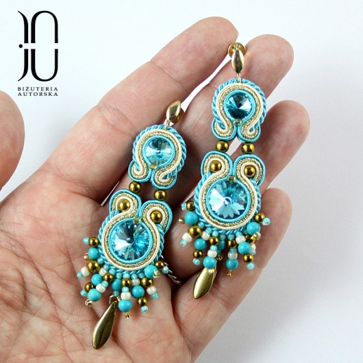 Kolczyki sutasz z kryształami Swarovski - turkus Justyna Jurczyk