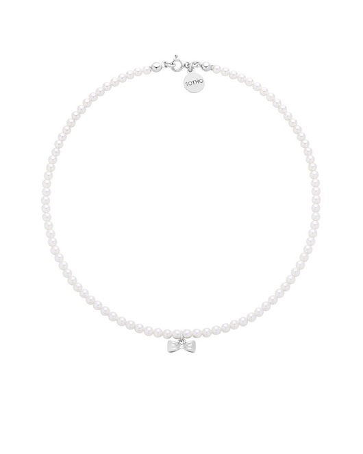 srebrne naszyjniki Srebrny naszyjnik z białych pereł SWAROVSKI CRYSTAL z kokardką