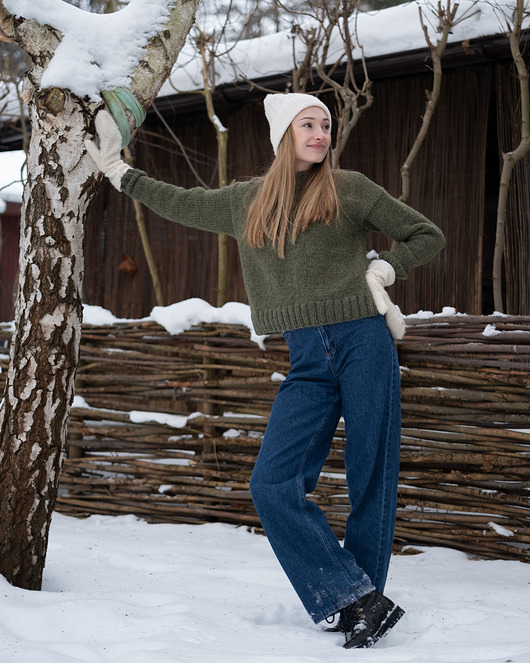 swetry damskie  Sweter DITA - Oliwkowy - Handmade