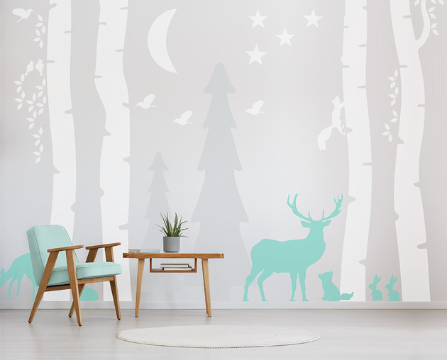 naklejki ścienne do pokoju dziecka Las Drzewa miś naklejki ścienne pokój dziecka