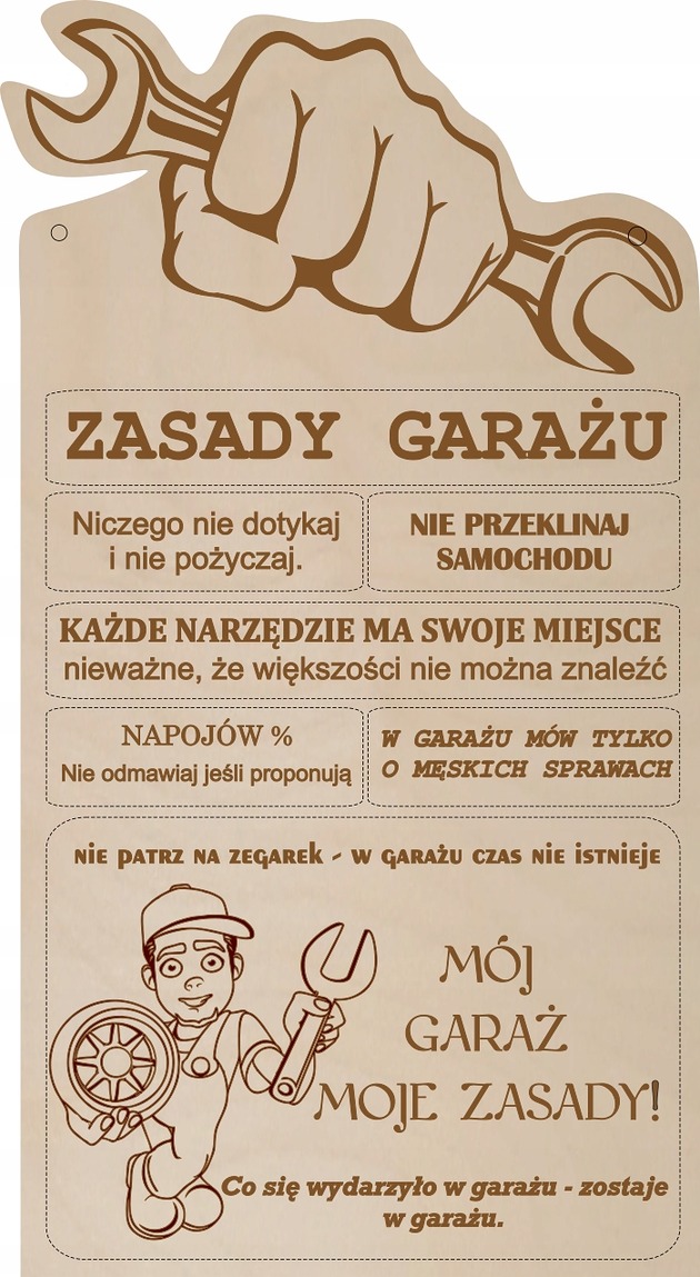 dekoracje - na ścianę Drewniana Tabliczka ZASADY GARAŻU PREZENT urodziny