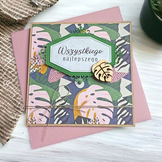 kartki scrapbooking Wszystkiego najlepszego : monstera : jungle