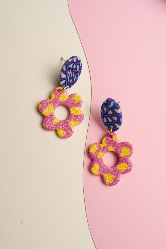 kolczyki z masy plastycznej Eklektyczne kolczyki kwiatki handmade
