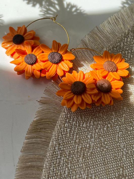 kolczyki z masy plastycznej Kolczyki słoneczniki handmade 