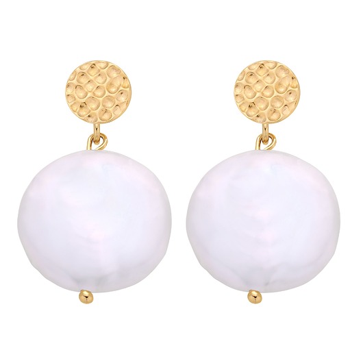 kolczyki pozłacane Złote kolczyki z dużymi płaskimi perłami