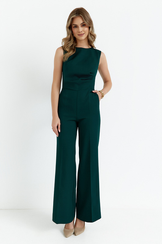 kombinezony damskie Kombinezon z szerokimi nogawkami-butelkowa zieleń(S-115)
