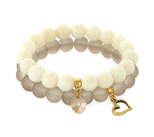 Cream jade & beige glass & with pendants. Lavoga