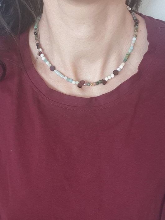 chokery Naszyjnik choker BOHO ART granat, turmalin, amazonit