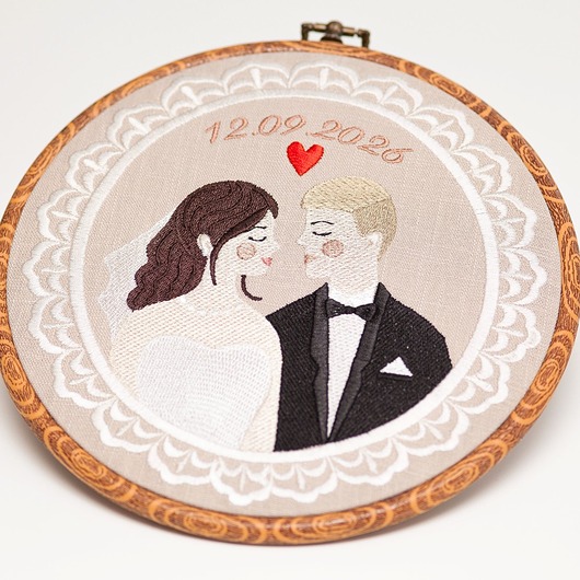 Ślub - inne Haft ślubny w tamborku 20 cm, indywidualna pamiątka ślubna, rocznicowa 61