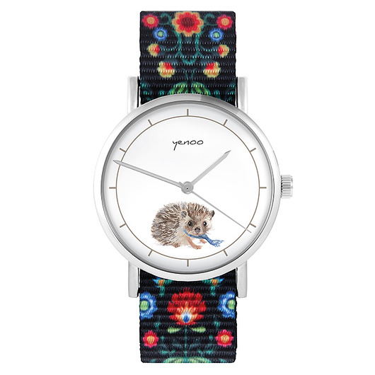 zegarki damskie Zegarek - Jeżyk - folk czarny, nylonowy