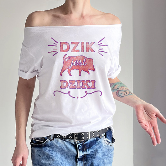t-shirt damskie Dzik jest dziki Biały Oversize