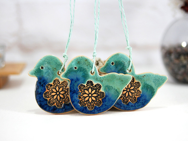 ozdoby choinkowe Turkusowe sikorki - ceramiczne ozdoby choinkowe