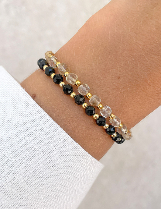 bransoletki z kamieni naturalnych Bransoletki na gumce - czarny turmalin i cytryn z hematytem