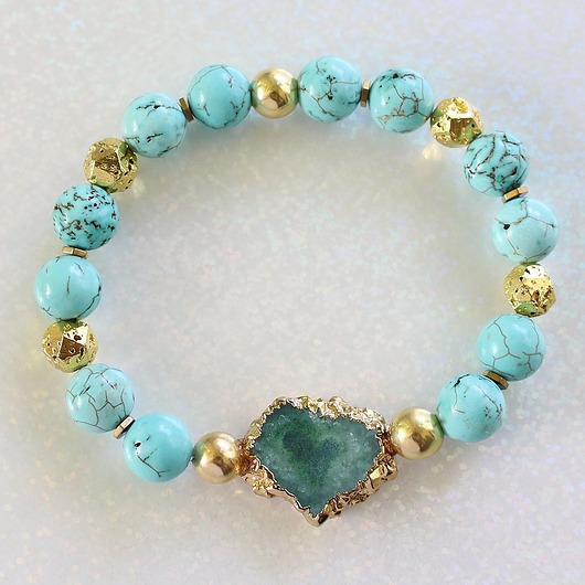 bransoletki złote Unikat! Elegancka bransoleta druza agatu, turkus, lawa złoto 24k