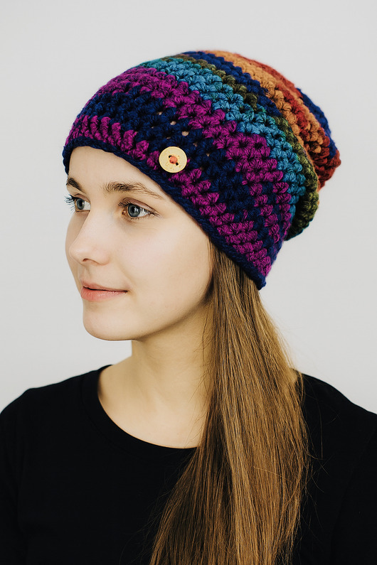 czapki damskie Kolorowa gruba czapka smerf ręcznie robiona