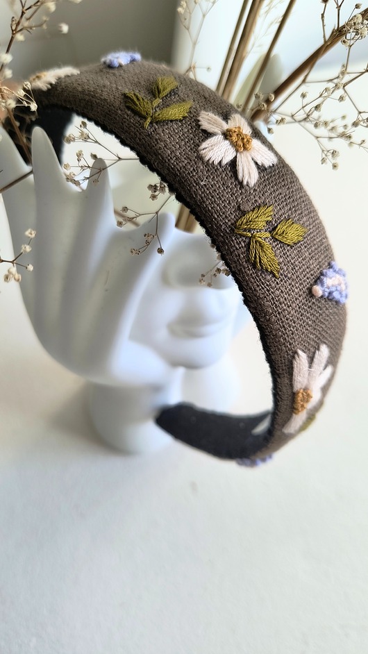 opaski do włosów Opaska Lniana haftowana Miętowa