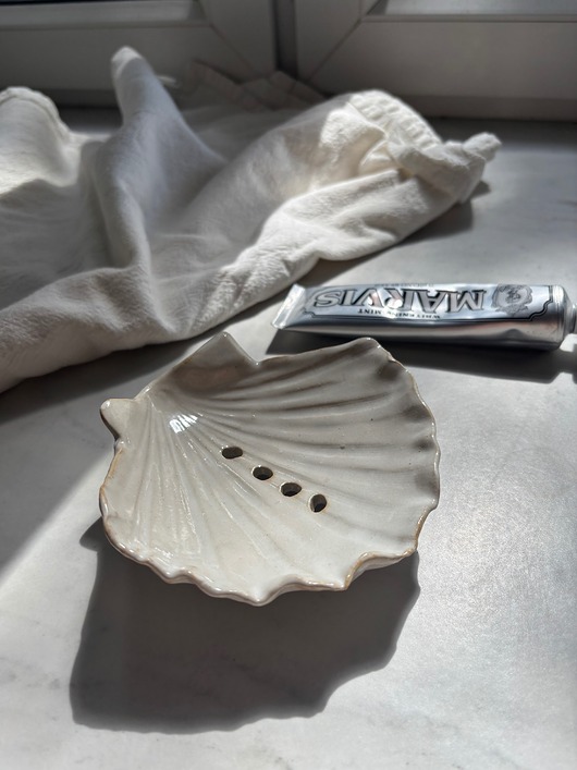 mydelniczki Ceramiczna Mydelniczka z Odpływem Muszelka Muszla Biały Rustykalny