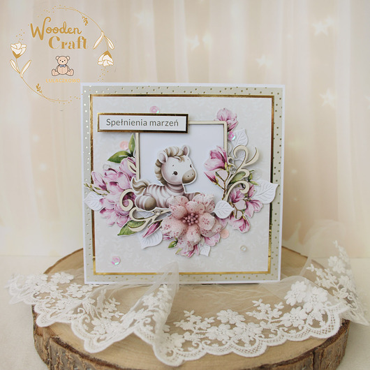 kartki scrapbooking Dziecięca kartka urodzinowa z zebrą "Magnolia 2"GOTOWA