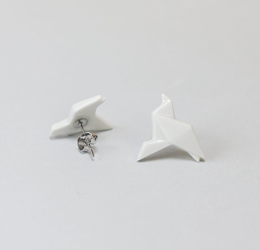 kolczyki ceramiczne Kolczyki z Porcelany Origami Gołąb